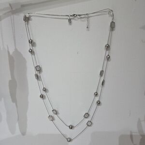 Charming Charlie Silver Necklace with Beaded Accents